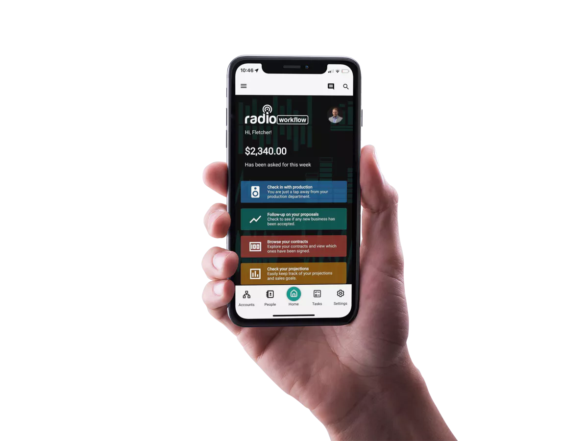 someone holding the radio workflow crm software